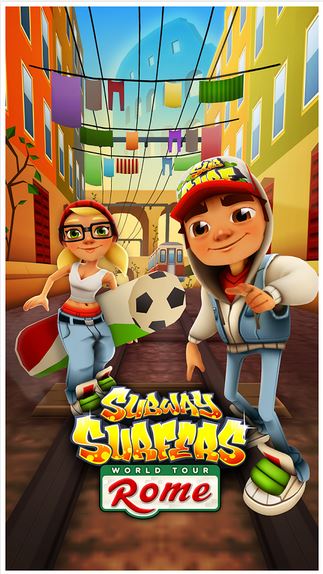 Subway Surfers in Rome. Earn coins then buy , win ,cool people.