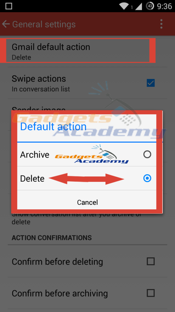 Gmail: Enable Swipe to delete or archive E-Mails or Messages