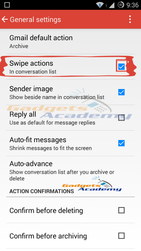 Gmail: Enable Swipe to delete or archive E-Mails or Messages