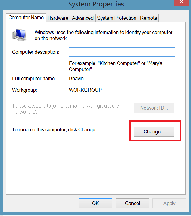how to change pc name in windows 8